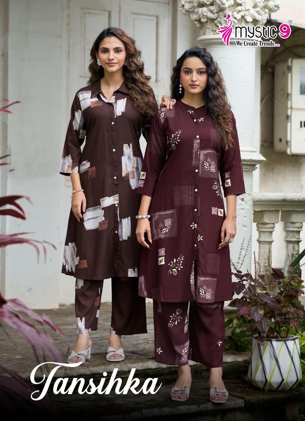 MYSTIC 9 TANISHKA VOL 1 HEAVY VISCOSE PRINT A LINE CUT CORD SET SURAT BRAND WHOLESALER 
